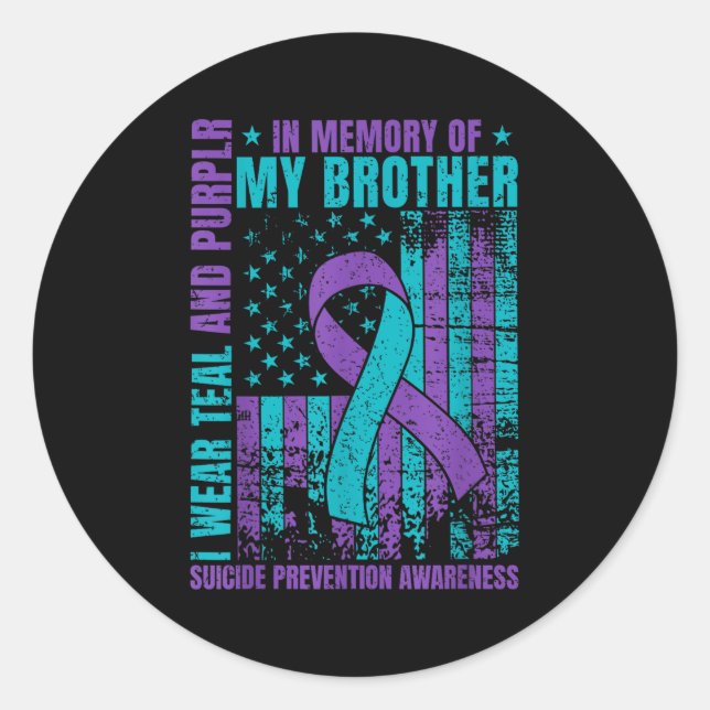 Sticker Rond Je Porte Turquoise Et Violet Pour Mon Frère Suicid (Devant)