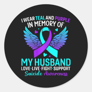 Sticker Rond Je Porte Turquoise Et Violet Pour Mon Mari Suicide