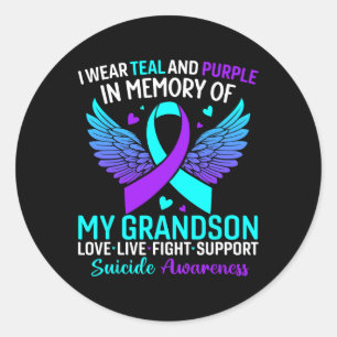 Sticker Rond Je Porte Turquoise Et Violet Pour Mon Petit-Fils S