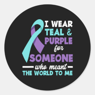 Sticker Rond Je Porte Turquoise Et Violet Pour Quelqu'Un Que J'