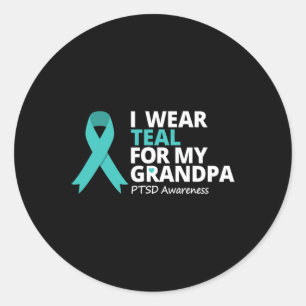 Sticker Rond Je Porte Turquoise Pour Mon Grand-Père Ptsd Turquo