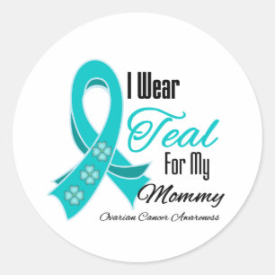 Sticker Rond Je Porte Turquoise Ribbon Ovarienne Cancer maman