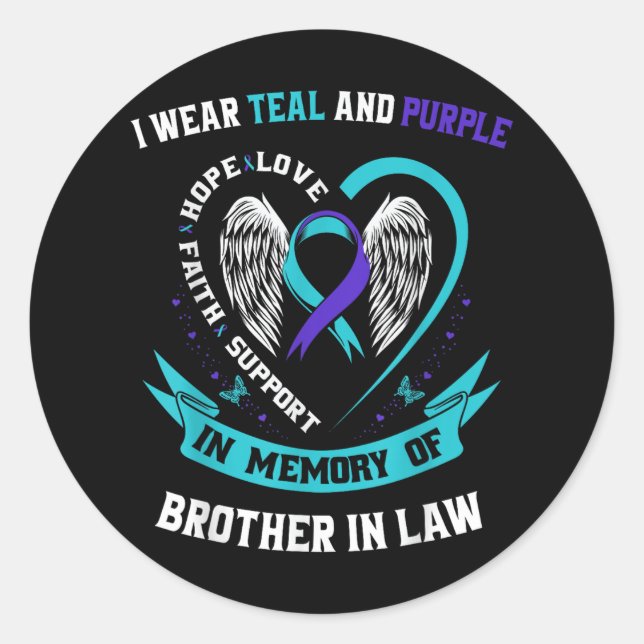 Sticker Rond Je Porte Turquoise Violet Suicide Sensibilisation  (Devant)