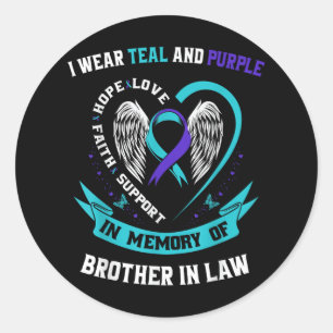 Sticker Rond Je Porte Turquoise Violet Suicide Sensibilisation