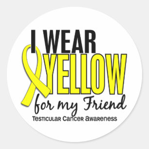 Sticker Rond Je Porte Un Ami Jaune 10 Cancer Testiculaire