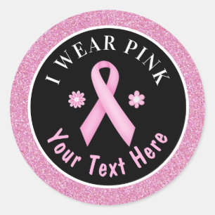 Sticker Rond Je Porte un Ruban Rose pour la Sensibilisation au