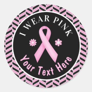 Sticker Rond Je Porte un Ruban Rose pour la Sensibilisation au