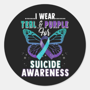 Sticker Rond Je porte un soutien Turquoise et pourpre Sensibili