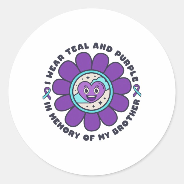 Sticker Rond Je Porte Une Mémoire Turquoise Et Violette De Mon  (Devant)