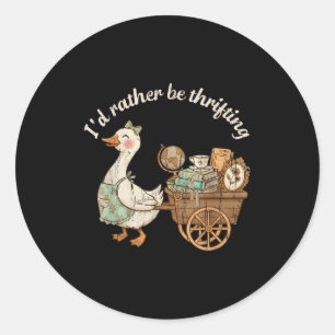 Sticker Rond Je préfère chiner un design d'oie vintage mignon