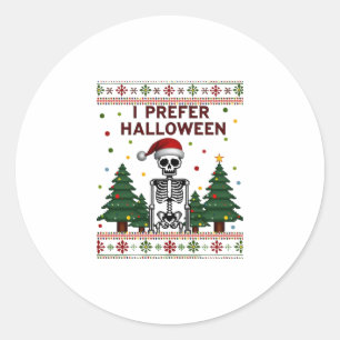 Sticker Rond Je préfère Halloween squelette Noël crâne moche S