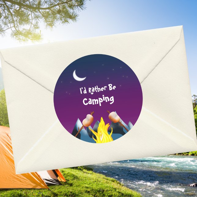 Sticker Rond Je Préférerais Camping Camping Marshmallows (Créateur téléchargé)
