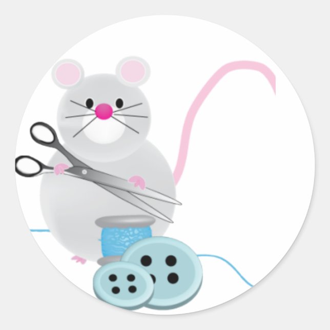 Sticker Rond Je préférerais coudre ! -souris (Devant)