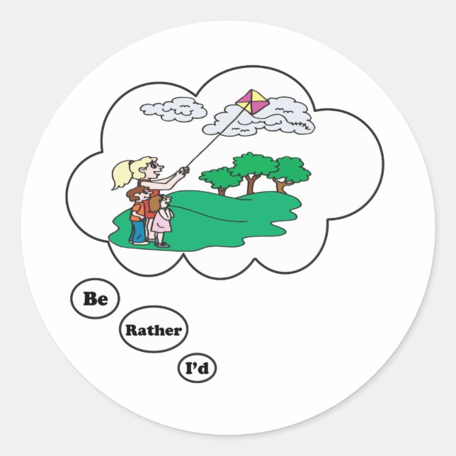 Sticker Rond Je préférerais être Kite Flying 3 (Devant)