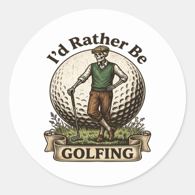 Sticker Rond Je préférerais jouer au golf  (Devant)