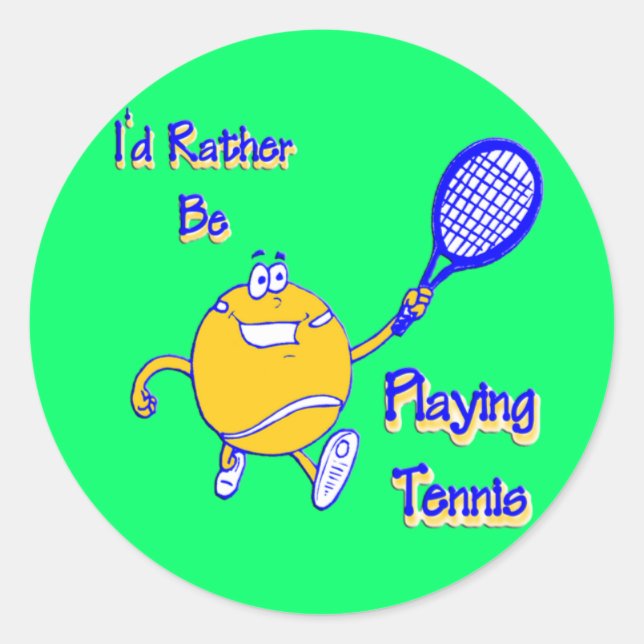 Sticker Rond Je Préférerais Jouer Au Tennis (Devant)