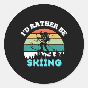 Sticker Rond Je préférerais skier Amateur de ski vintage Hiver