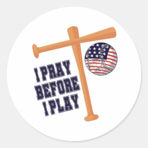 Sticker Rond Je prie avant de jouer au baseball