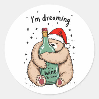 Sticker Rond Je rêve d'un Noël de vin