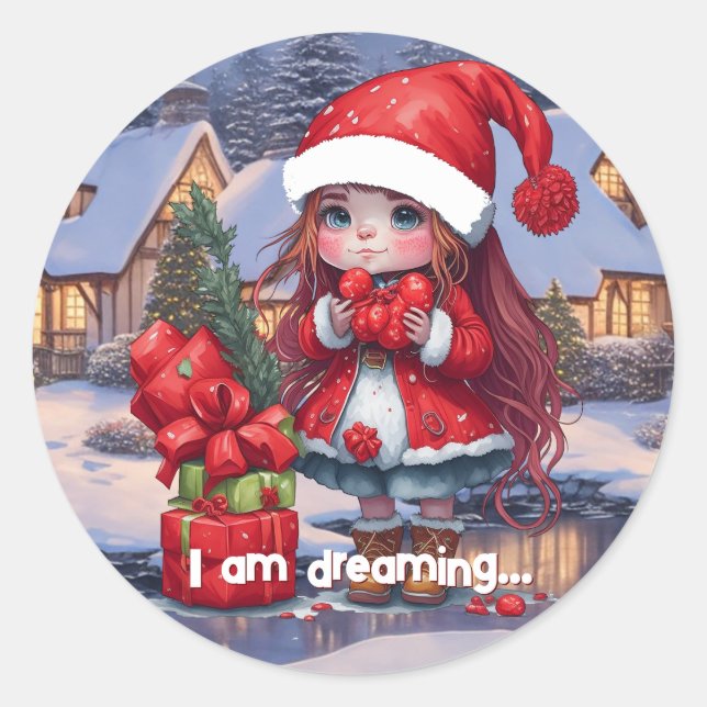 Sticker Rond Je rêve.. Noël (Devant)