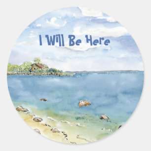 Sticker Rond Je serai ici Mattapoisett Ma Beach Aquarelle