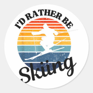 Sticker Rond Je serais en train de skier au coucher du soleil v