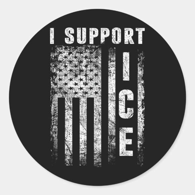 Sticker Rond Je soutiens Ice, agents de l'immigration Drapeau a (Devant)
