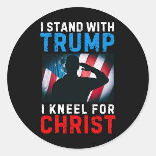 Sticker Rond Je soutiens Trump est mon président à genoux Jésus