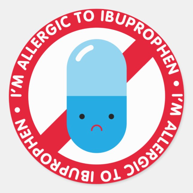Sticker Rond Je suis allergique à l'ibuprophène ! Allergie à l' (Devant)