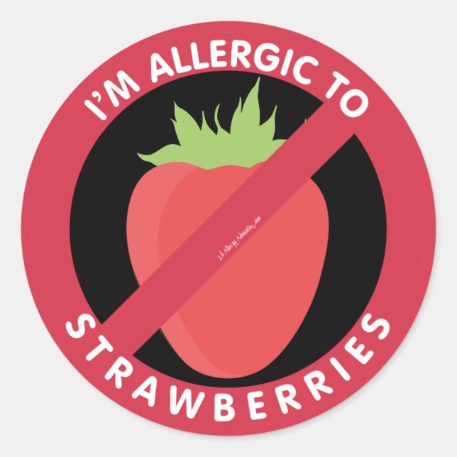 Sticker Rond Je suis Allergique aux fraises Symbole d'allergie  (Devant)