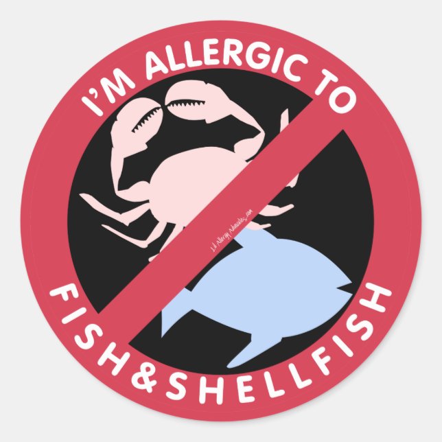 Sticker Rond Je suis Allergique aux mollusques et aux crustacés (Devant)