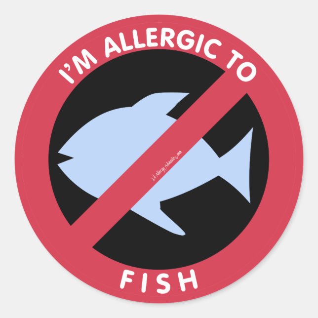 Sticker Rond Je suis Allergique aux poissons Aliments Symbole d (Devant)