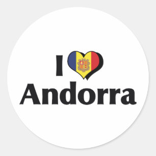 Sticker Rond Je suis amoureux du drapeau d'Andorre