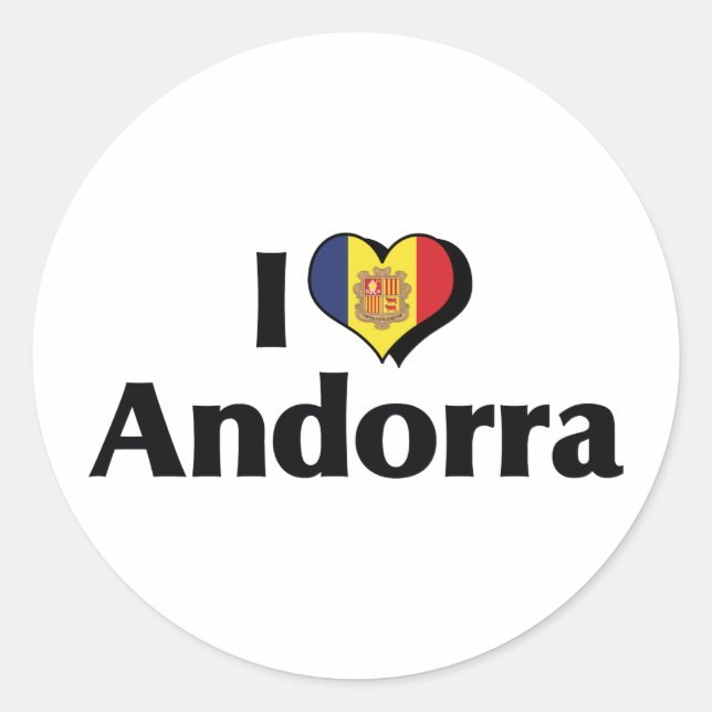 Sticker Rond Je suis amoureux du drapeau d'Andorre (Devant)