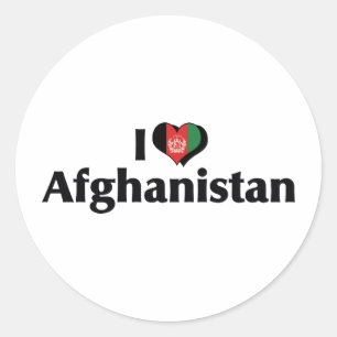 Sticker Rond Je suis amoureux du drapeau de l'Afghanistan