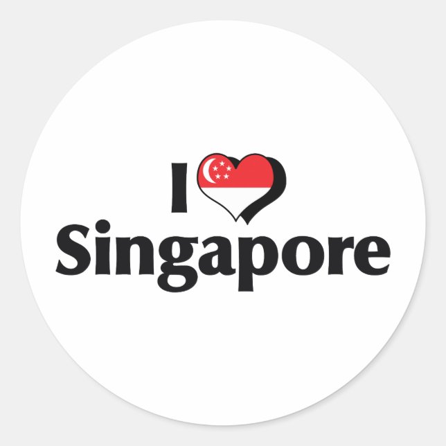 Sticker Rond Je suis amoureux du drapeau de Singapour (Devant)