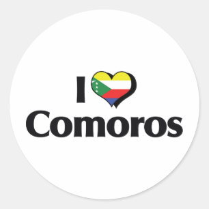 Sticker Rond Je suis amoureux du drapeau des Comores