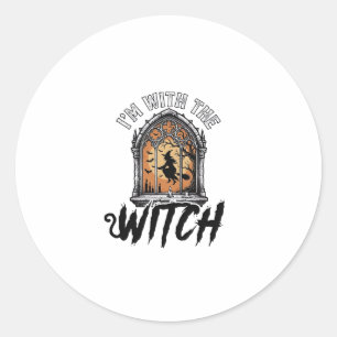 Sticker Rond Je Suis Avec La Sorcière Vintage Halloween