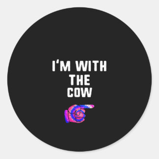 Sticker Rond Je suis avec la vache Tie Dye Cadfts