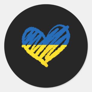 Sticker Rond Je suis avec l'Ukraine Drapeau ukrainien Paix Cœur