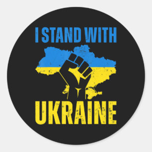 Sticker Rond Je Suis Avec L'Ukraine Le Drapeau Ukrainien Monte