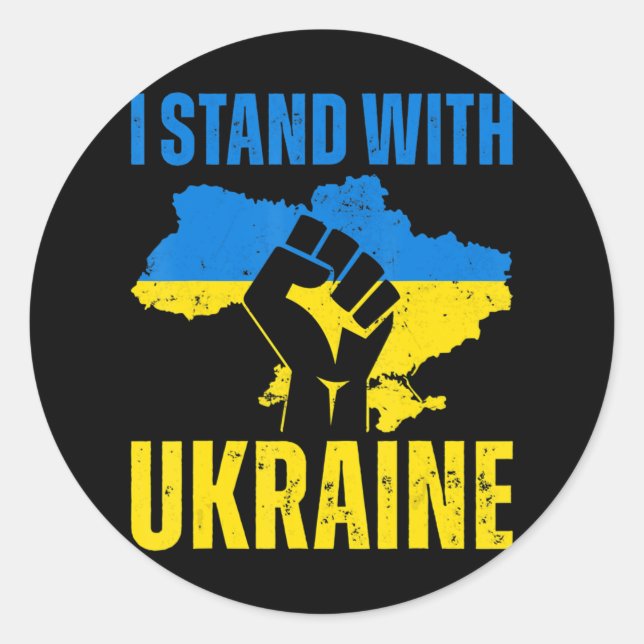 Sticker Rond Je Suis Avec L'Ukraine Le Drapeau Ukrainien Monte  (Devant)