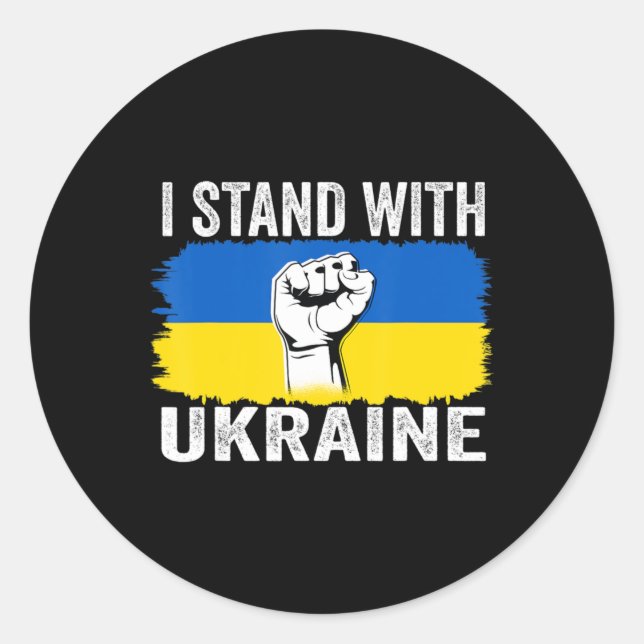 Sticker Rond Je Suis Avec L'Ukraine Le Drapeau Ukrainien Soutie (Devant)