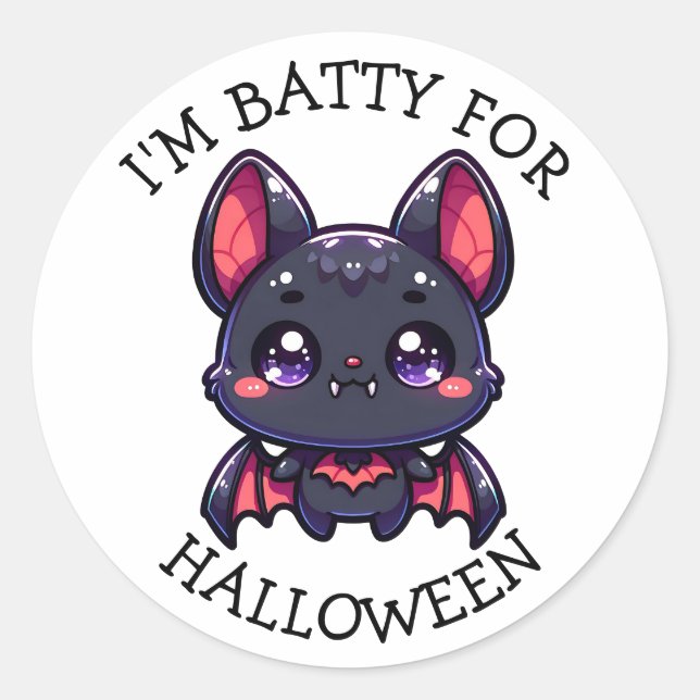 Sticker Rond Je suis Batty pour Halloween Cute Chibi Bat (Devant)