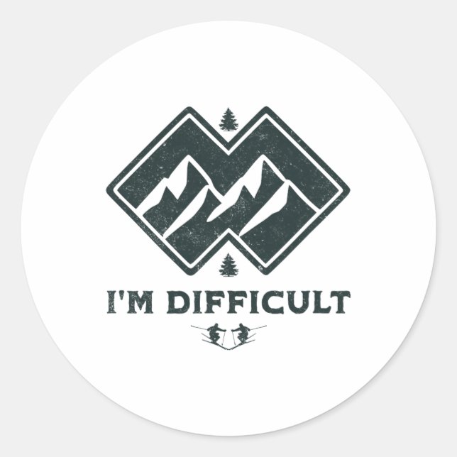 Sticker Rond Je suis difficile Double Diamants Noirs Drôle Ski  (Devant)
