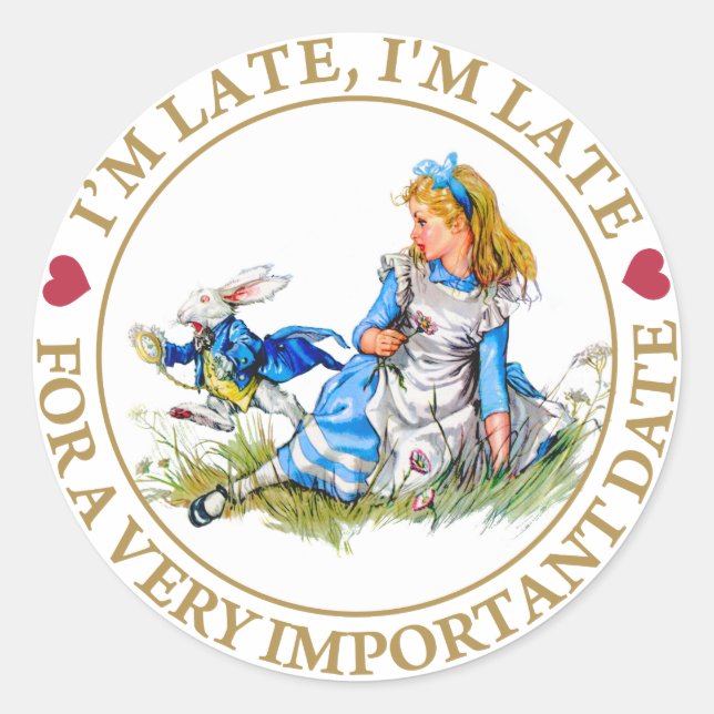 Sticker Rond Je suis en retard, je suis en retard, pour un rend (Devant)