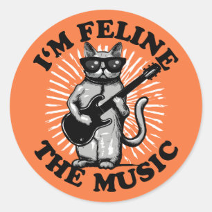 Sticker Rond Je suis Feline La Musique Chat Joueur de guitare
