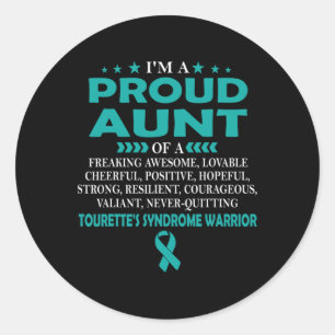 Sticker Rond Je suis fière Tante de Tourette Syndrome guerrière