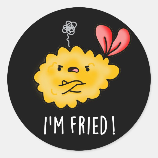 Sticker Rond Je suis Fried Funny Tempura Sushi Pun Dark BG (Devant)