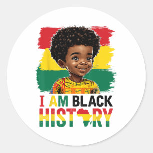 Sticker Rond Je suis garçon afro d'histoire noire Prince Little